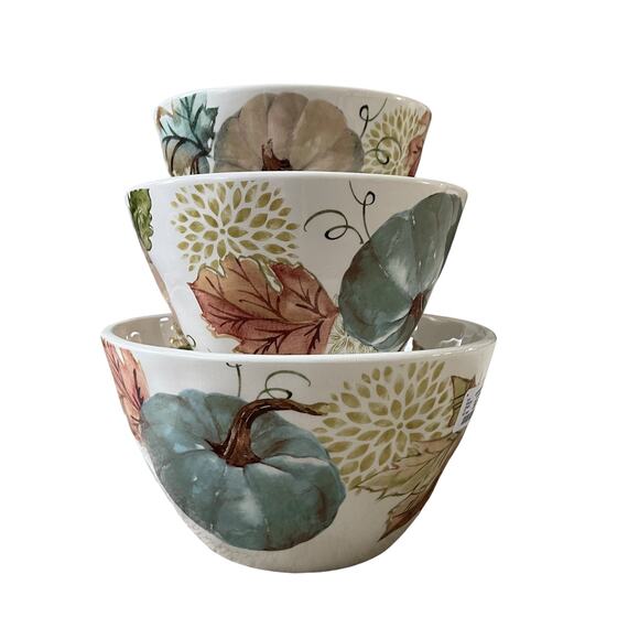 Potter's Studio Ceramic Nesting Bowl Set of 3 Fall Harvest Pumpkins New - Picture 15 of 16